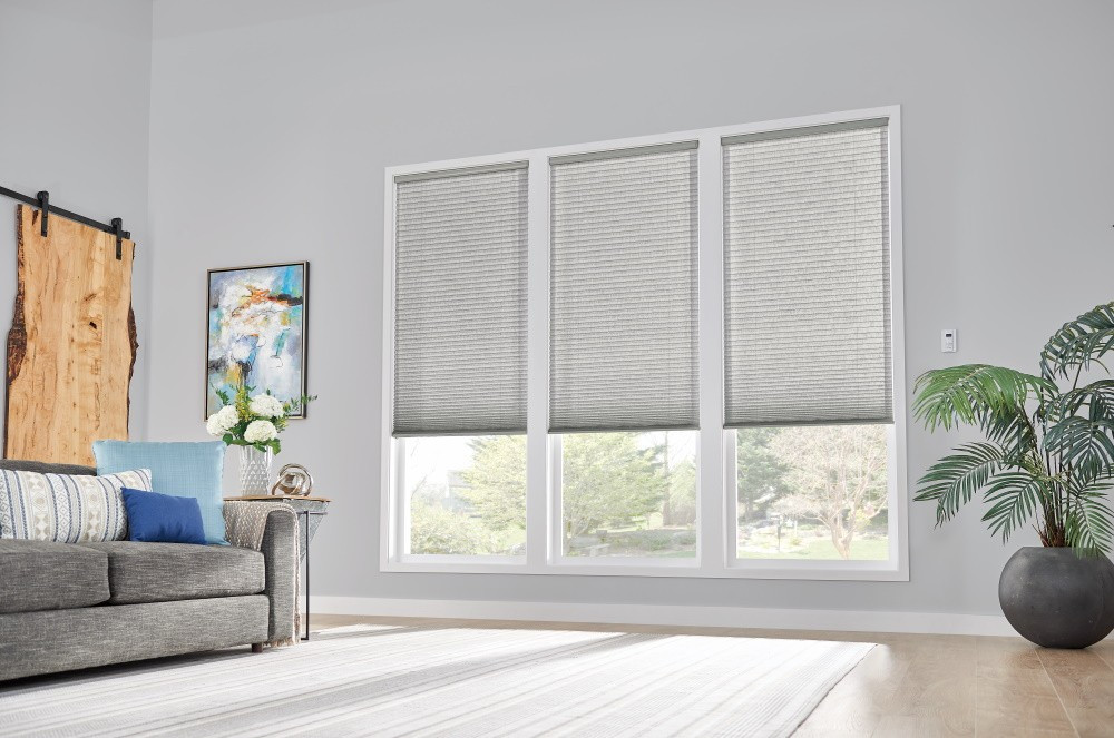 3/4" Single Cell Cellular Shades with Motorized Lift: Couture, Noble Pewter 0133