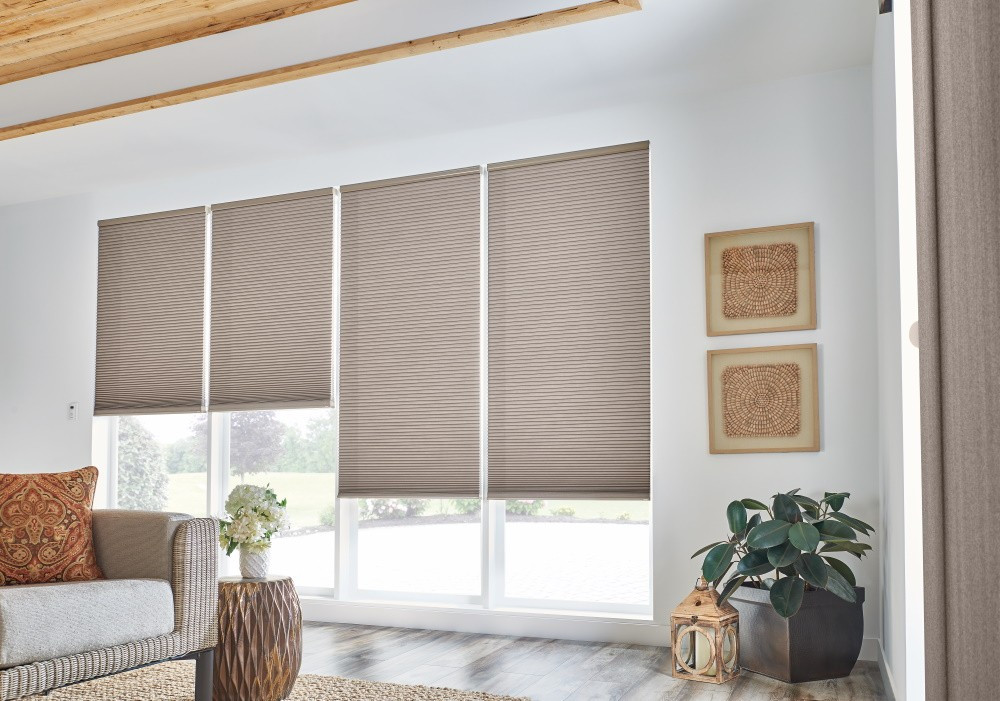 1/2" Double Cell Cellular Shades with Motorized Lift: Splendor, Dark Taupe 1560