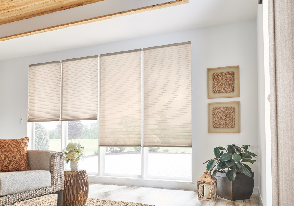 3/4" Single Cell Cellular Shades with Motorized Lift: Simply Sheer, Mocha 2154
