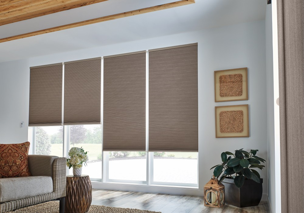 1/2" Double Cell Cellular Shades with Motorized Lift: Sanctuary, Dark Taupe 1472